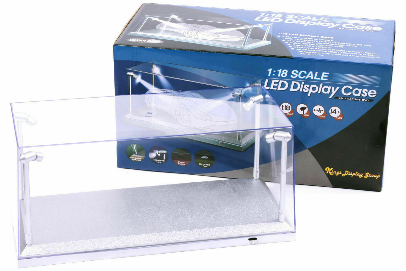 Triple9 Vitrine transparente avec éclairage LED blanc pour modèles réduits  de voiture1:18, 4 ampoules LED
